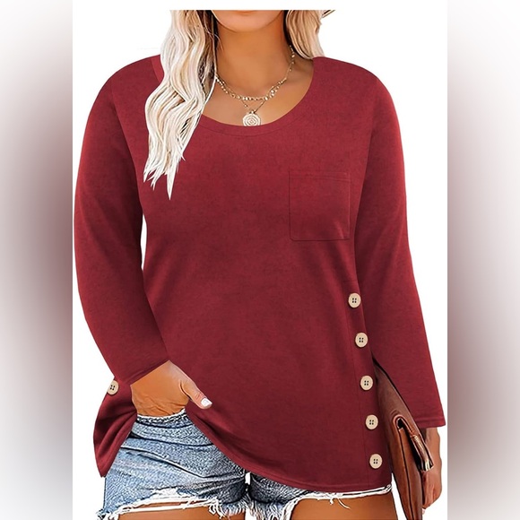 Plus Size Tops Women Long Sleeve Plain Solid Tunics-New - Picture 2 of 5